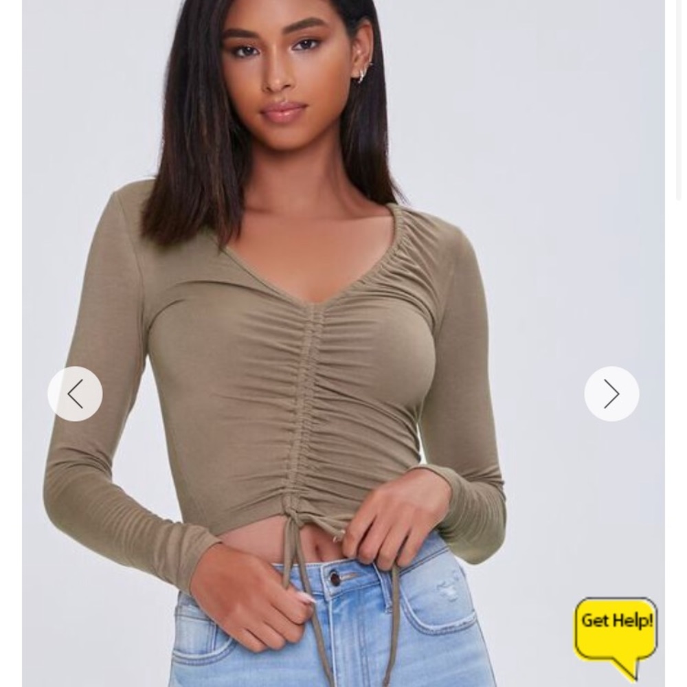 Forever 21 Brown Ruched Long Sleeve Crop Top